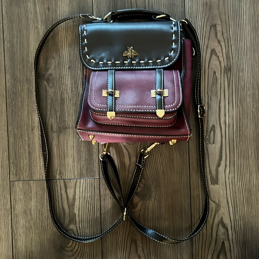 Olive & Oak Brown and Wine Backpack with Structured Bumblebee Design